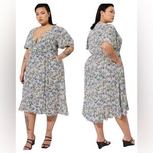 Torrid Women’s Swiss Dot Flutter Sleeve Pockets Wrap Midi Dress Size 2